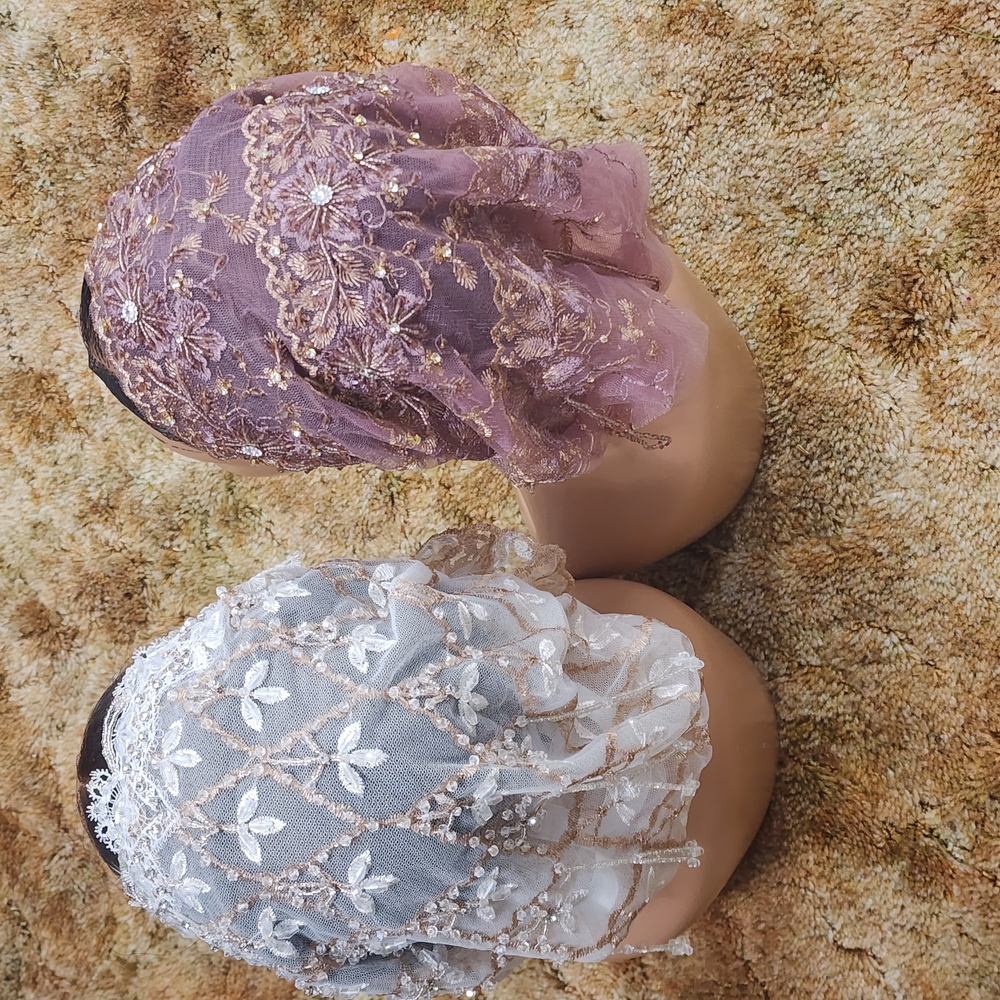 Elegant Lace Headpieces in White and Purple - Picture 4 of 8